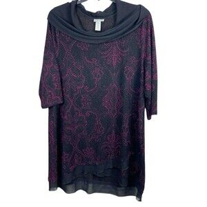 Women’s Size 14/16 Catherine Cowl Neck Dress Black Lace Look /Red Light Soft